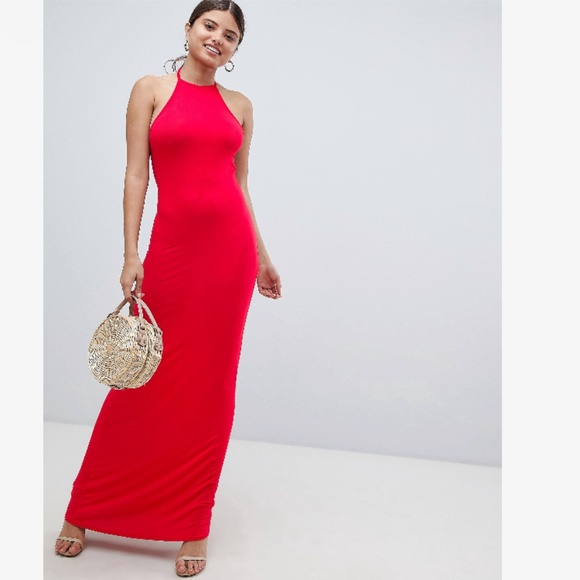 asos red halter neck dress
